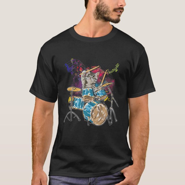 T-shirt Drummer Cat Music Lover Musicien Jouant Aux Tambou (Devant)