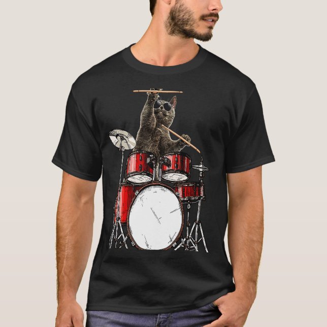 T-shirt Drummer Cat Musique Musique Drums Kitten (Devant)