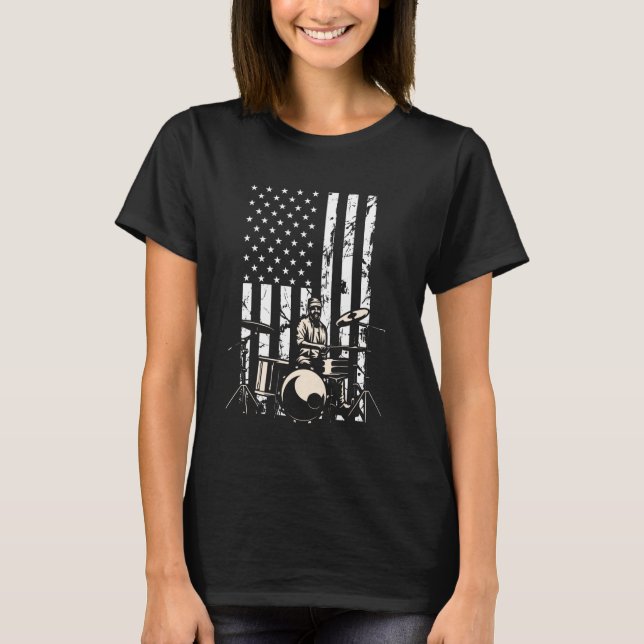 T-shirt Drummer Drum Set Drums USA Drapeau américain Drumm (Devant)