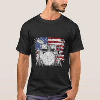 T-shirt Drummer Drum Set Tambours USA Drapeau Américain 4t