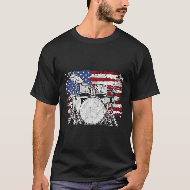T-shirt Drummer Drum Set Tambours USA Drapeau Américain 4t (Devant)