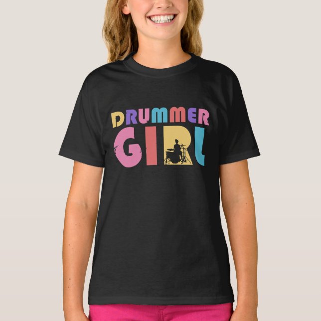T-shirt Drummer Girl Retro Vintage (Devant)