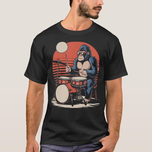 T-shirt Drummer Gorilla Playing Drums Cool Design For Men  (Devant)