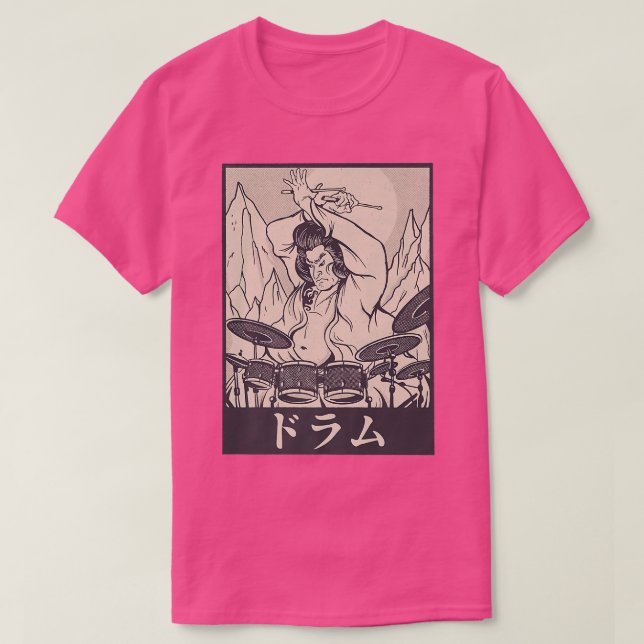 T-shirt Drummer Japonais Samurai Funny Rock Music  (Design devant)