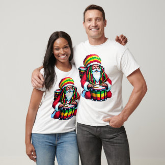 T-shirt Drummer Père Noël Reggae - Fun Pixel Art Christmas