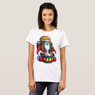 T-shirt Drummer Père Noël Reggae - Fun Pixel Art Christmas