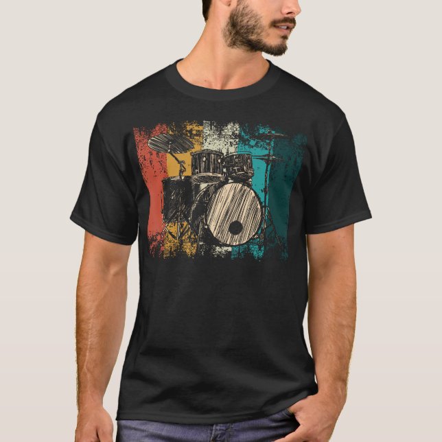 T-shirt Drummer Retro Drumset (Devant)