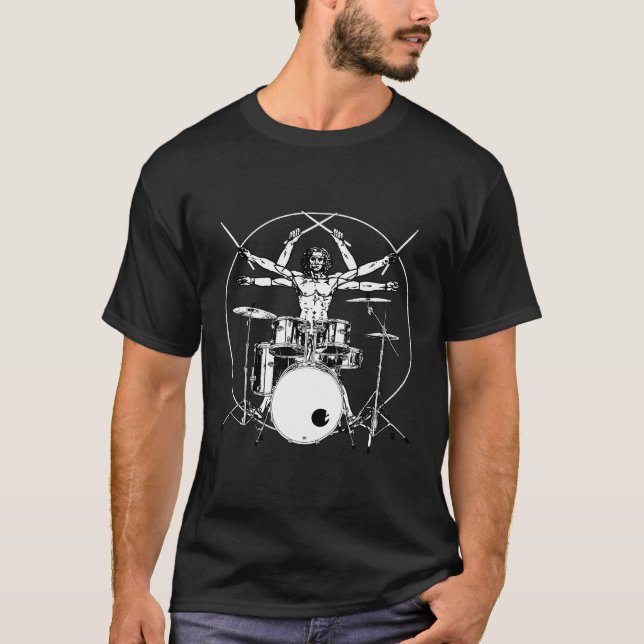 T-shirt Drumming Drum Da Vinci Vitruvian Man Drummer (Devant)
