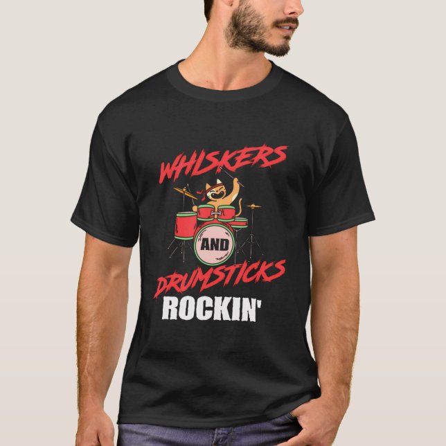 T-shirt Drumming Drummer Amoureux des chats Percussion Per (Devant)