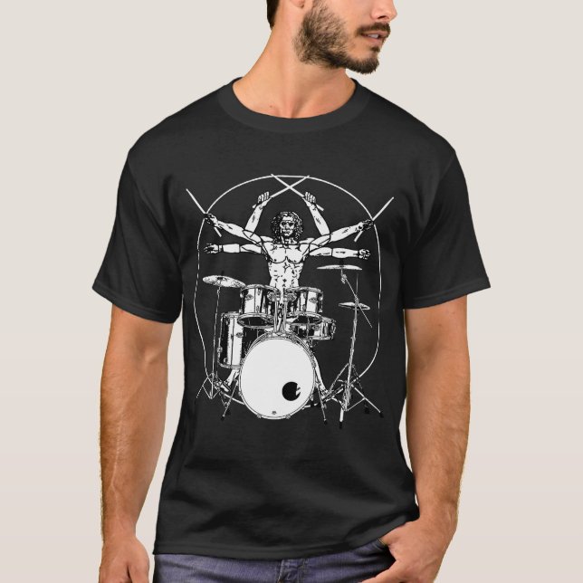 T-shirt Drumming Gift Drum Da Vinci Vitruvian Man Drummer  (Devant)