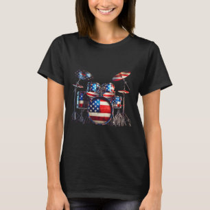T-shirt Drumset américain Drapeau 4 juillet Patriot améric