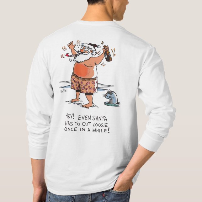 T-shirt Drunk Santa white long sleeve shirt back (Dos)