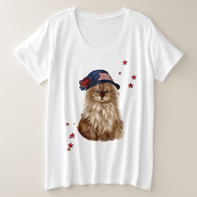 T-shirt du 4 juillet Plus Size avec chat (Design devant)