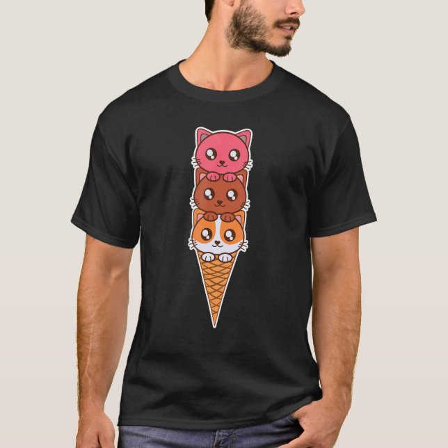 T-shirt du cône de glace de chat, Tee Kitty Meow M (Devant)