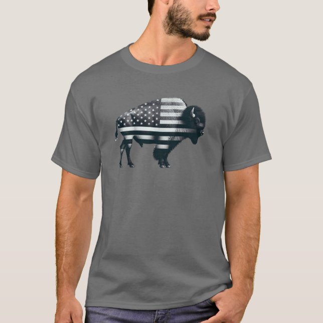 T-shirt du drapeau américain de bison patriotique (Devant)