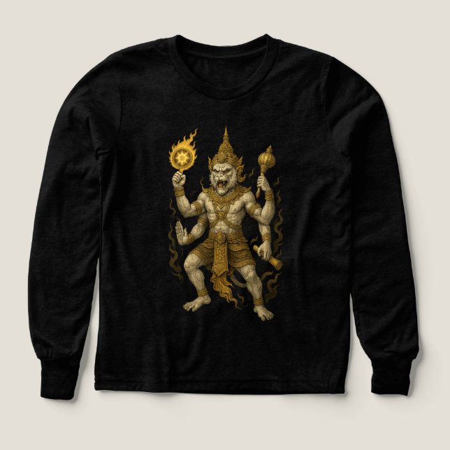 T-shirt du temple thaïlandais Hanuman – Guerrier m (Motif recto)