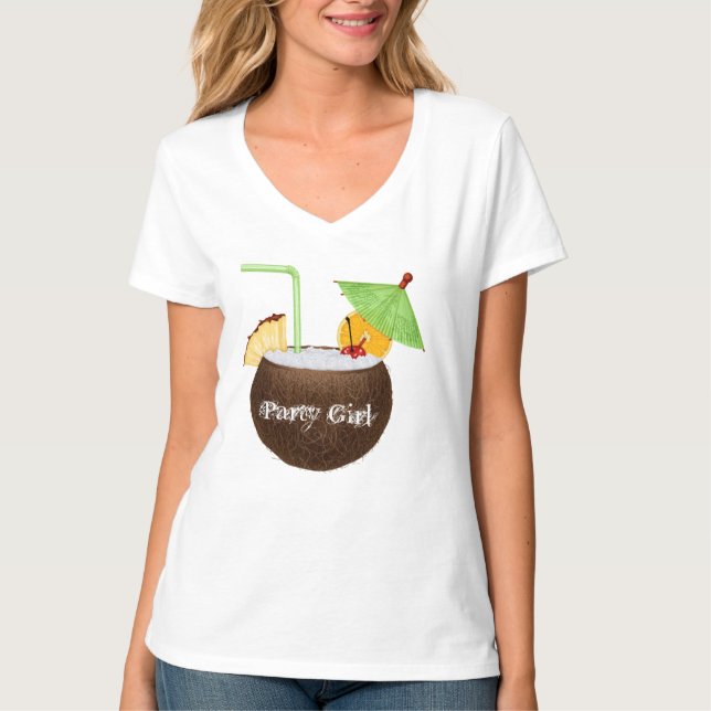 T-shirt du V-Cou des femmes de fille de partie (Devant)