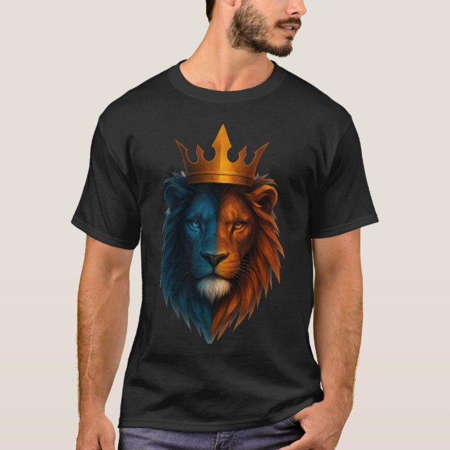 T-shirt Dualité couronnée : Lion feu et glace (Devant)