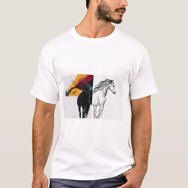 T-shirt Dualité de la nature : Un conte de deux chevaux (Devant)