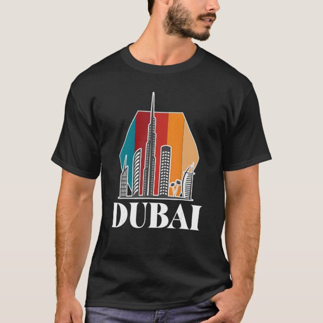 T-shirt Dubaï Retro Skyline Burj Khalifa United Arab Emira (Devant)