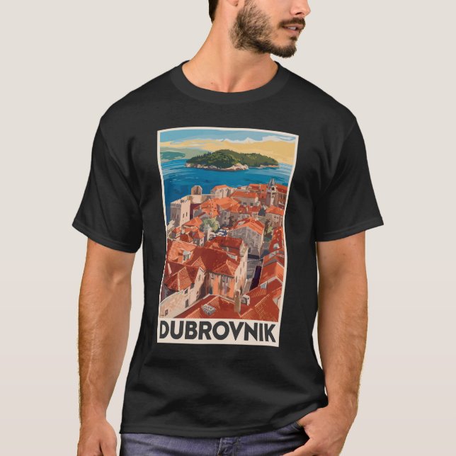T-shirt Dubrovnik Croatie Illustration Voyage Art Vintage (Devant)