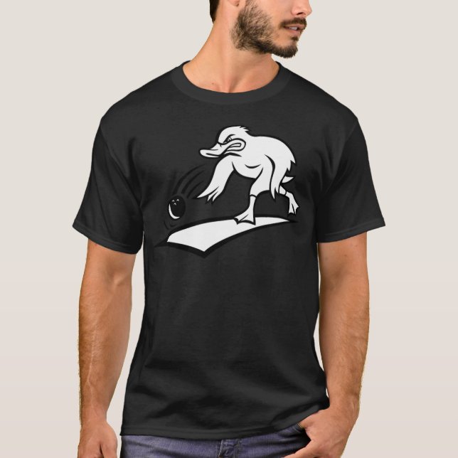 T-shirt Duck Bowler Bowling Ball Carton noir et noir d (Devant)