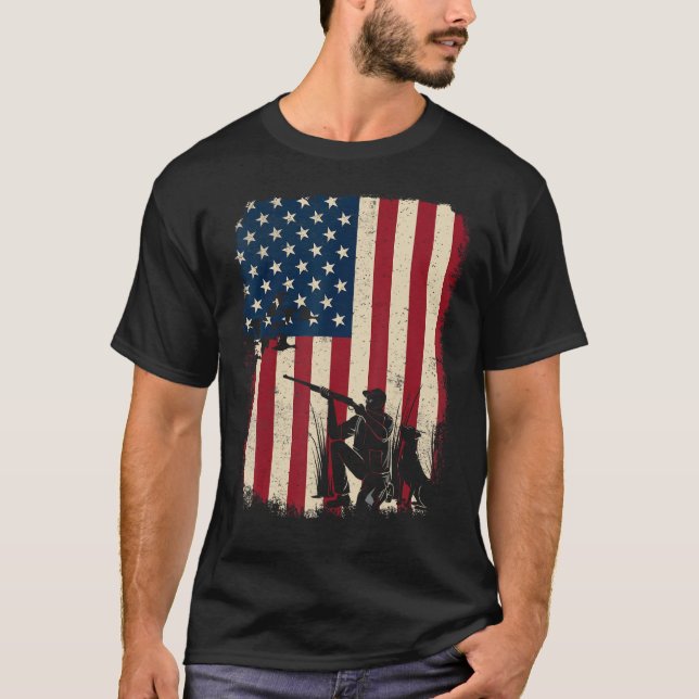 T-shirt Duck Hunting Distressed Patriotic American Flag  H (Devant)