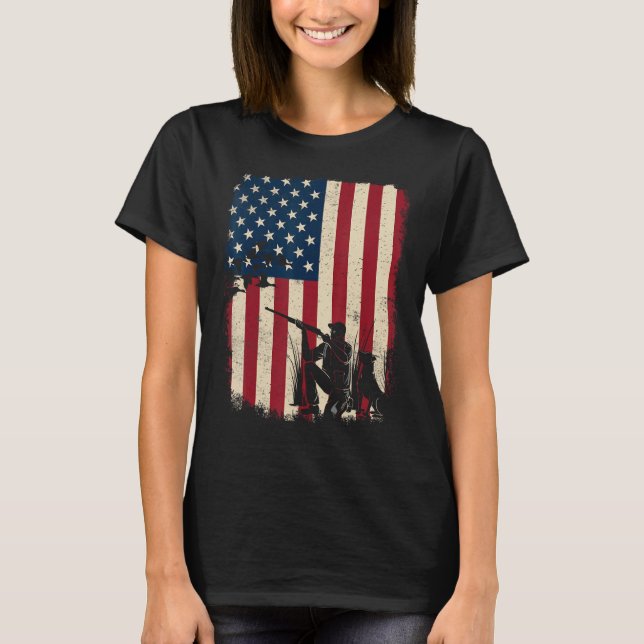 T-shirt Duck Hunting Distressed Patriotic American Flag  H (Devant)
