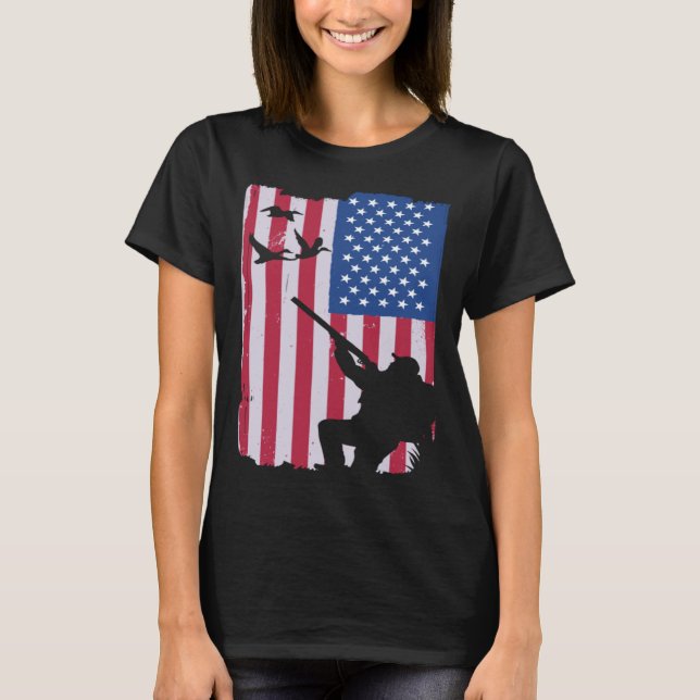 T-shirt Duck hunting usa flag weapon shotgun (Devant)