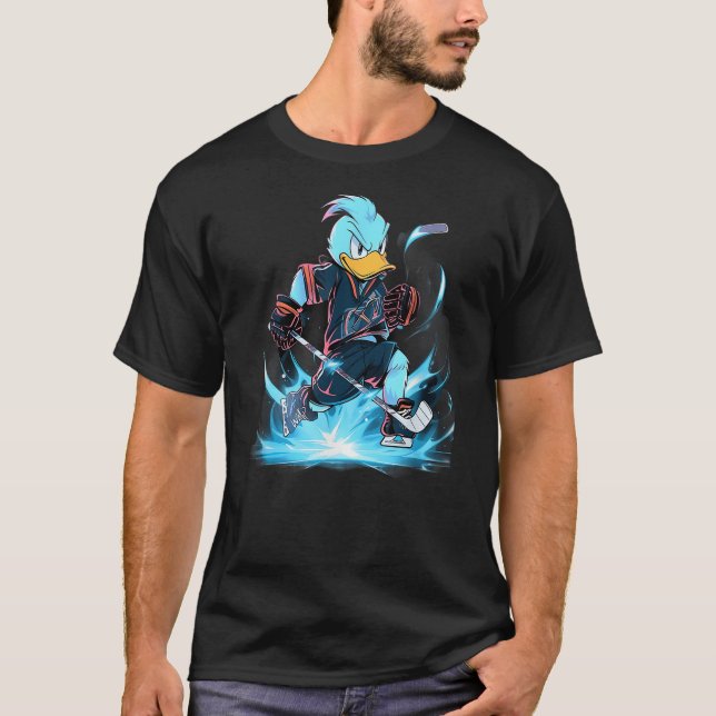 T-shirt Duck Ice Hockey Player Hockey Stick Goalie (Devant)