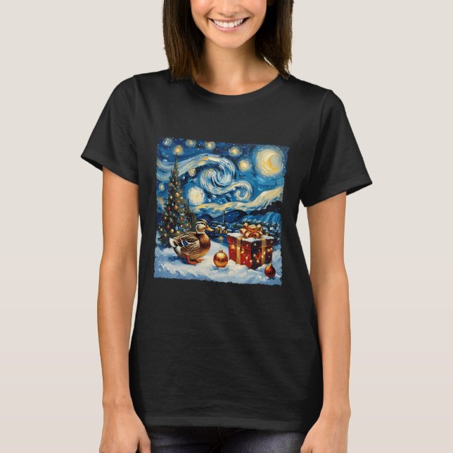 T-shirt Duck Van Gogh Style Stress Nuit Noël hiver (Devant)
