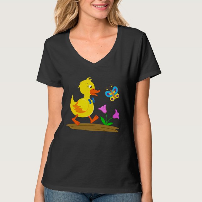 T-shirt Duckling and butterfly cute baby duck (Devant)