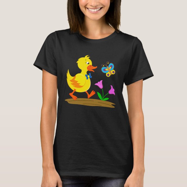 T-shirt Duckling and butterfly cute baby duck (Devant)
