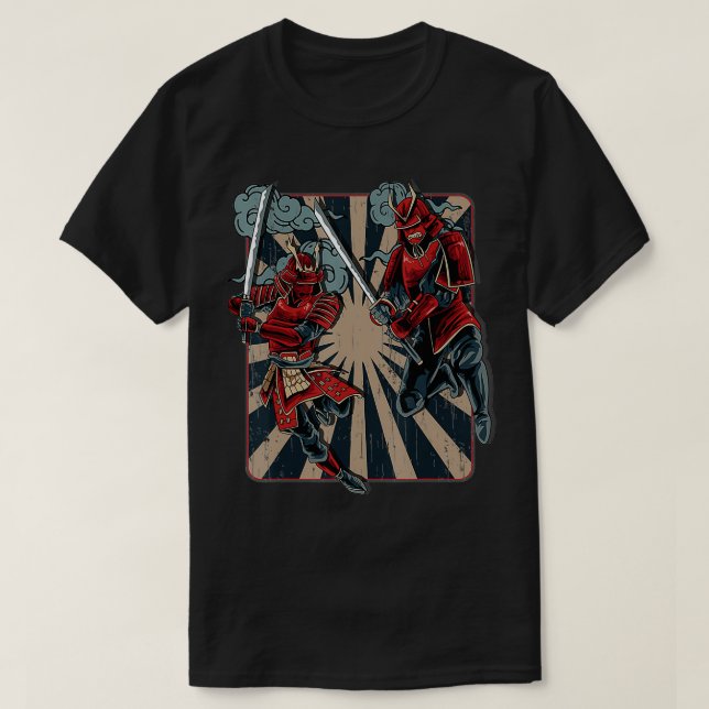 T-shirt Dueling Samurai Retro Vintage Art japonais (Design devant)