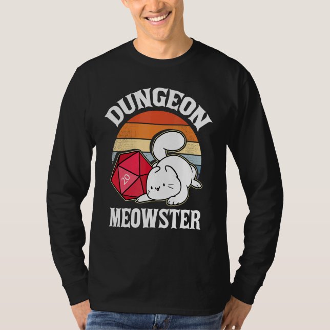 T-shirt Dungeon Meowster Nerdy D20 Dice Nerd Kitten Cat Rp (Devant)