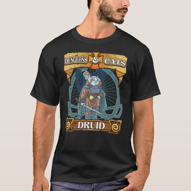 T-shirt Dungeons And Cats Druid Kitten Cat Dice Nerd Rpg G (Devant)