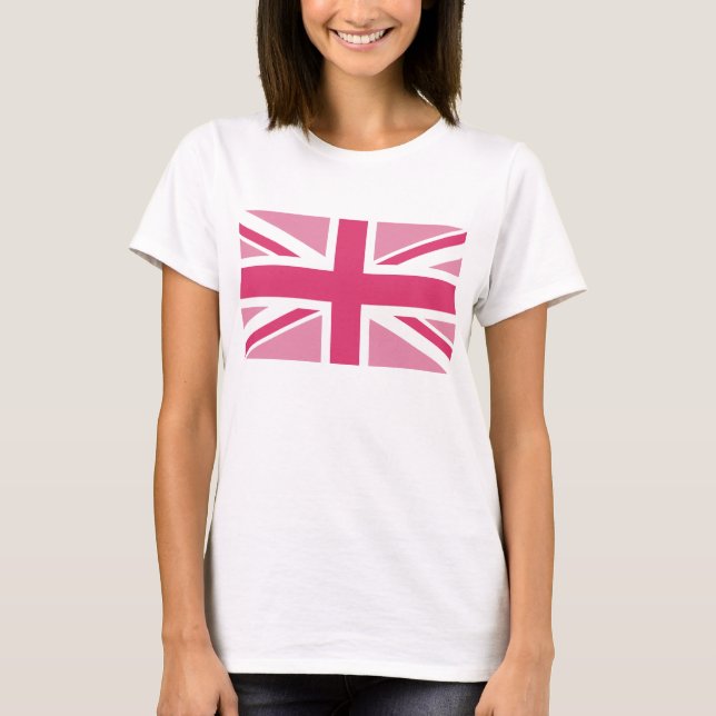 T-shirt ~ d'Union Jack dans des roses Girly (Devant)
