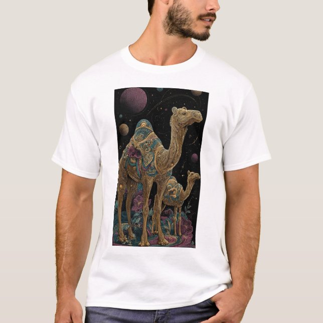 T-shirt duo de chameaux dorés cosmiques (Devant)