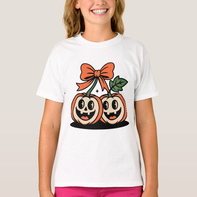 T-shirt duo de citrouilles Halloween pour enfants (Devant)