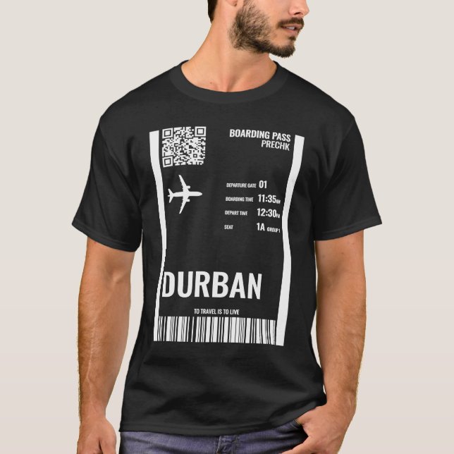 T-shirt Durban Afrique du Sud Boarding Pass Airline Ticket (Devant)