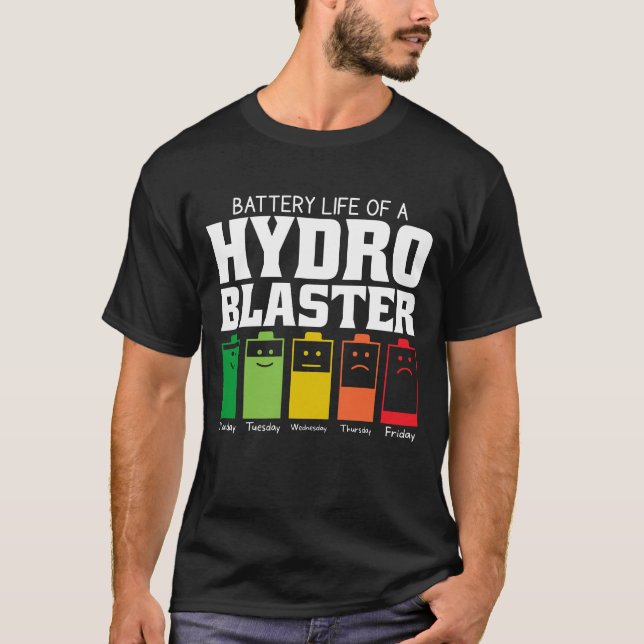 T-shirt Durée de vie de la batterie d'un Hydro Blaster (Devant)
