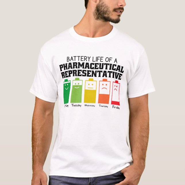 T-shirt Durée de vie de la batterie d'un représentant phar (Devant)