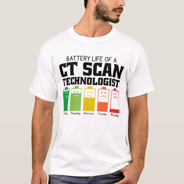 T-shirt Durée de vie de la batterie d'un technologue en to (Devant)