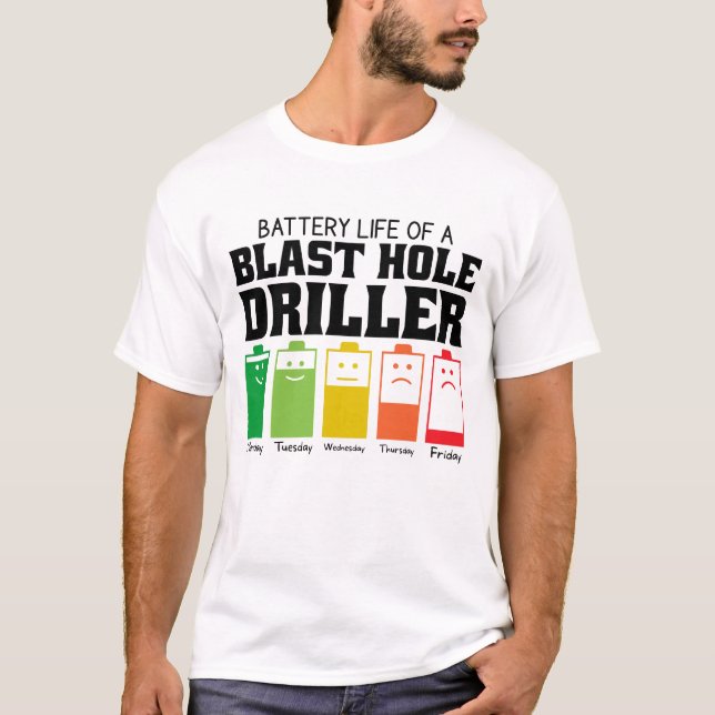 T-shirt Durée de vie de la batterie d'une perceuse de trou (Devant)