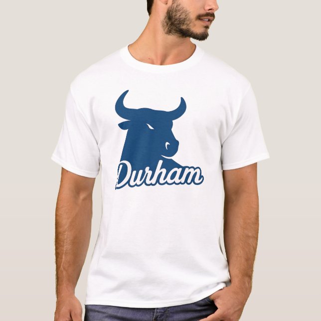 T-shirt Durham Bull Head Logo - Bold Blue Script City (Devant)