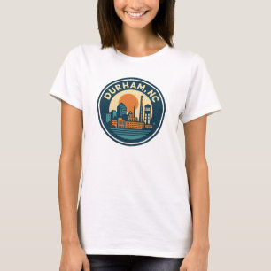 T-shirt Durham, NC Retro Skyline Badge - Vintage Mill Town