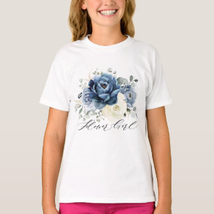 T-shirt Dusty Blue Navy Champagne Ivory Floral Flower girl