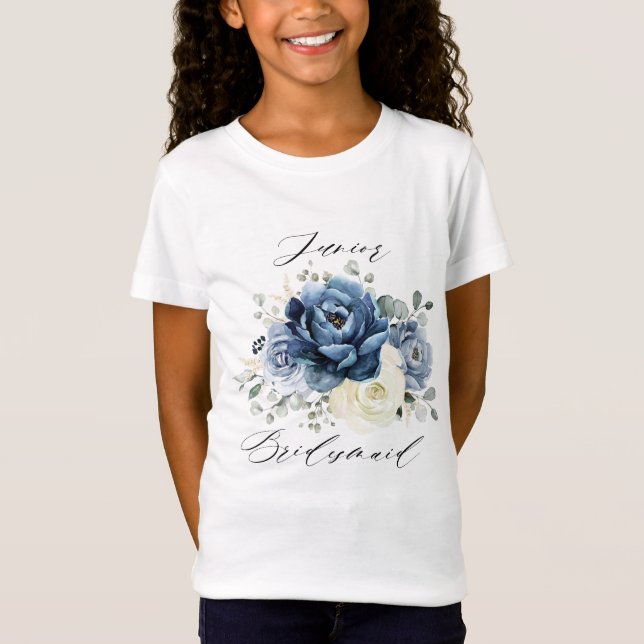T-Shirt Dusty Blue Navy Champagne Ivory Junior Bridesmaid (Devant)
