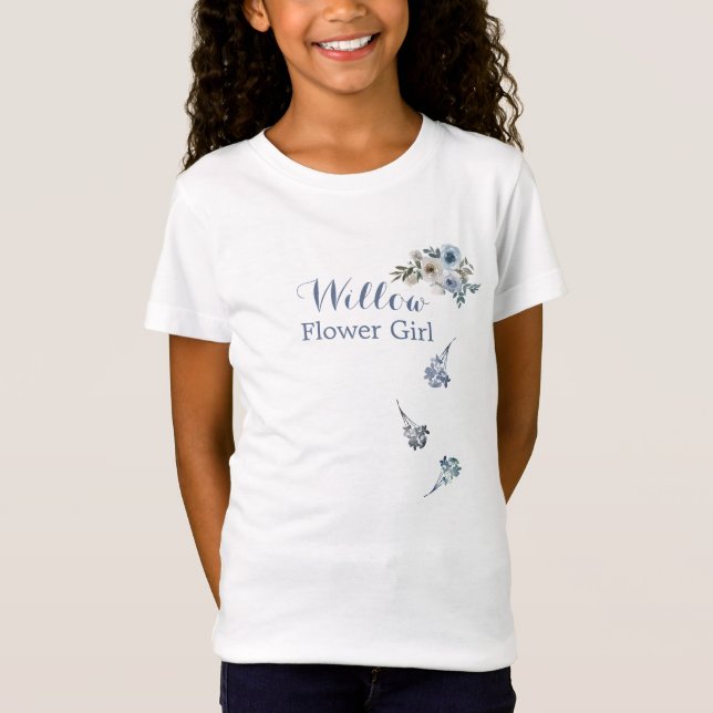 T-Shirt Dusty Blue White Floral Flower Girl - Mariée Tribe (Devant)