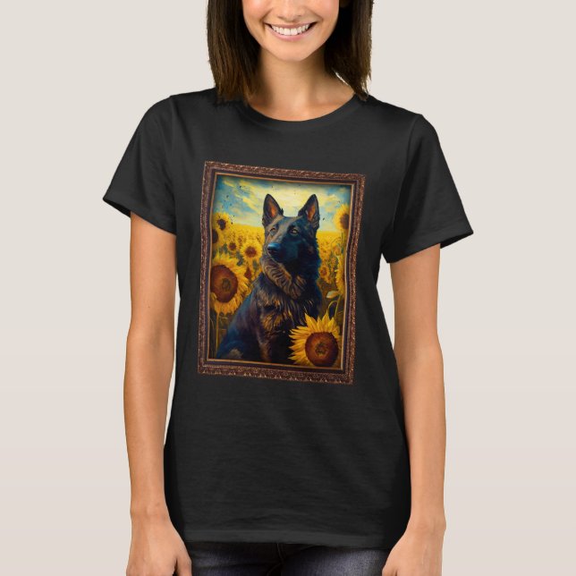T-shirt Dutch Shepherd Painting Sunflower Flower Mom Women (Devant)